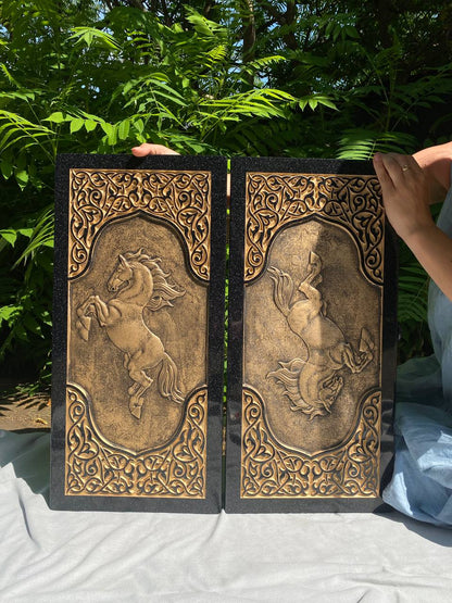 Black acrylic stone backgammon "Golden Horse", customized backgammon, backgammon board, corporate gift, game board, marble game board Gift-ready