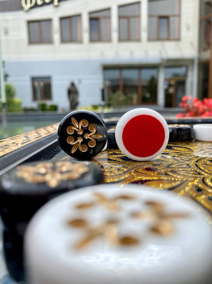 Regal Acrylic Stone Backgammon Set "Golden Lion" – Luxury Carved Game with Free Worldwide Shipping