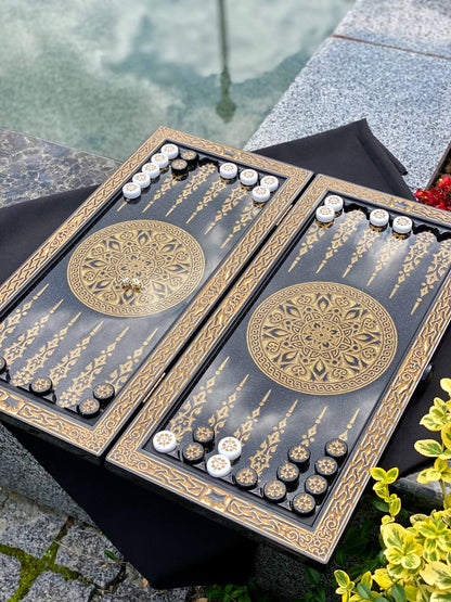 Regal Acrylic Stone Backgammon Set "Golden Lion" – Luxury Carved Game with Free Worldwide Shipping