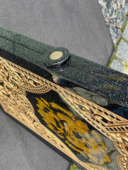 Regal Acrylic Stone Backgammon Set "Golden Lion" – Luxury Carved Game with Free Worldwide Shipping