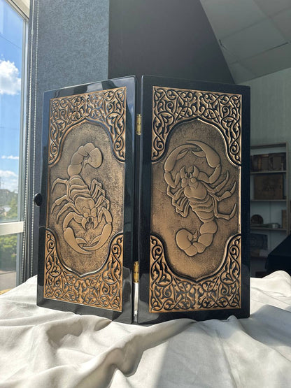 Luxury black acrylic stone backgammon "Golden Scorpion" 58×28cm | Gift-ready Free Worldwide Shipping