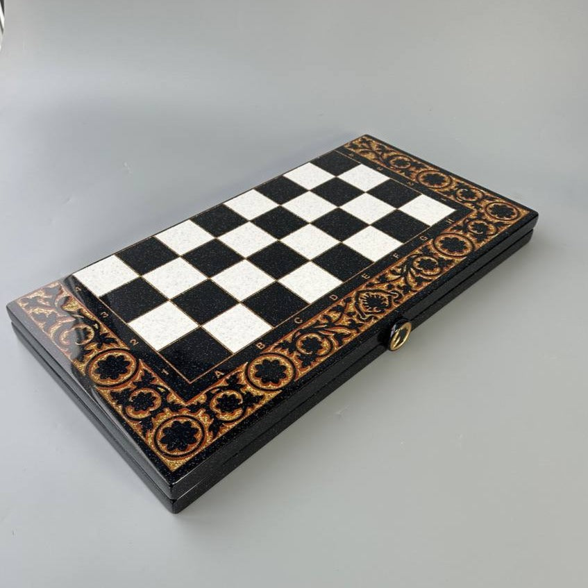 Luxury black acrylic stone chess set, stone chess board, marble chess board, chess set, gift for artist
