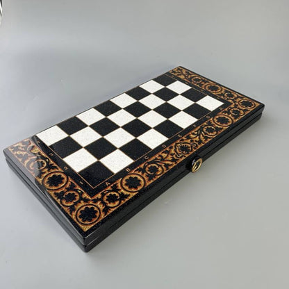 Luxury black acrylic stone chess set, stone chess board, marble chess board, chess set, gift for artist