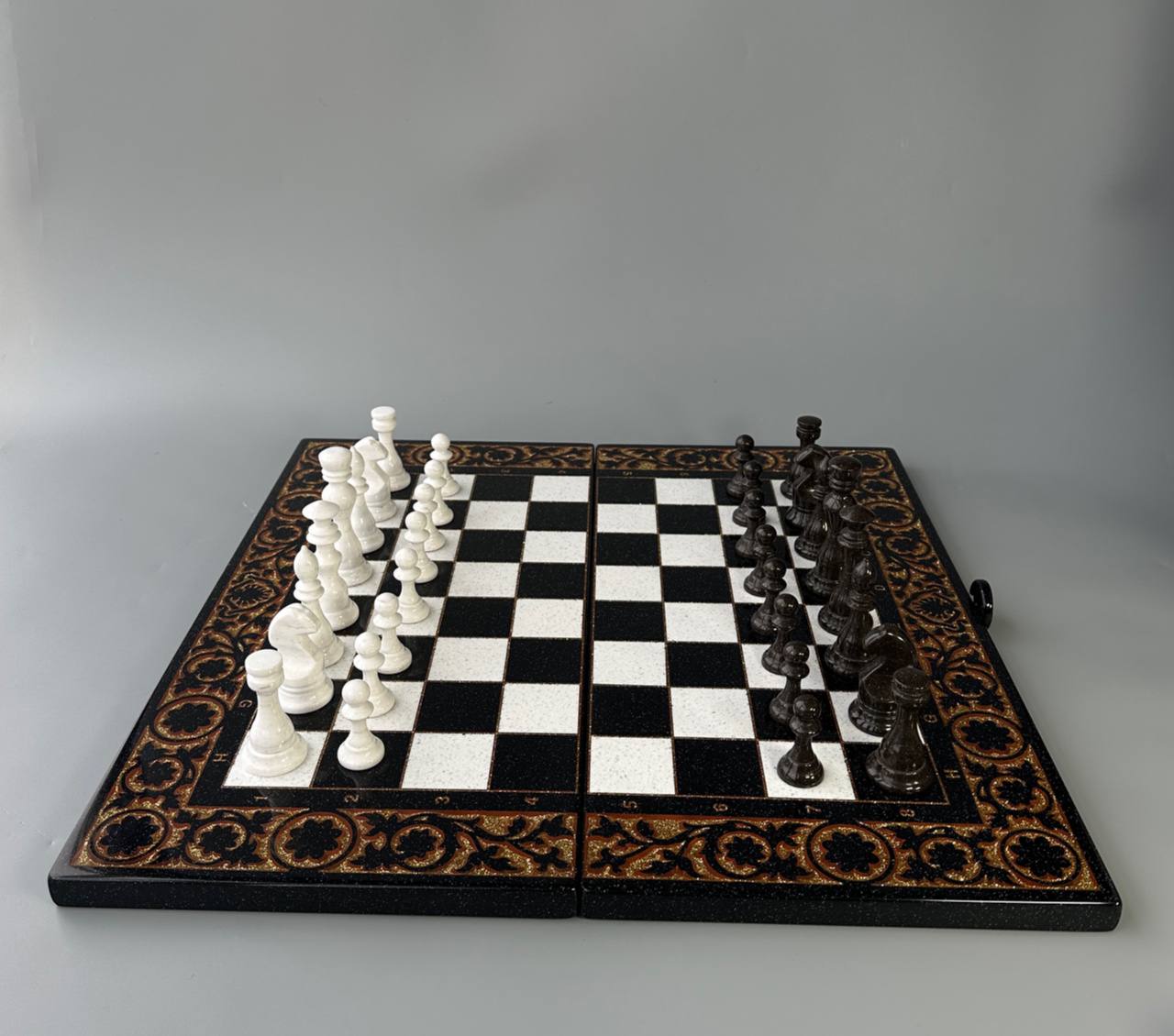 Luxury black acrylic stone chess set, stone chess board, marble chess board, chess set, gift for artist