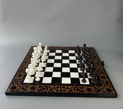Luxury black acrylic stone chess set, stone chess board, marble chess board, chess set, gift for artist