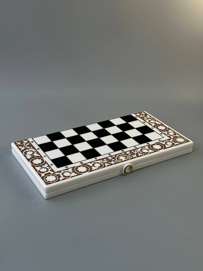 Luxury white acrylic stone chess set, chess board made of stone, limited, backgammon set, marble chess set