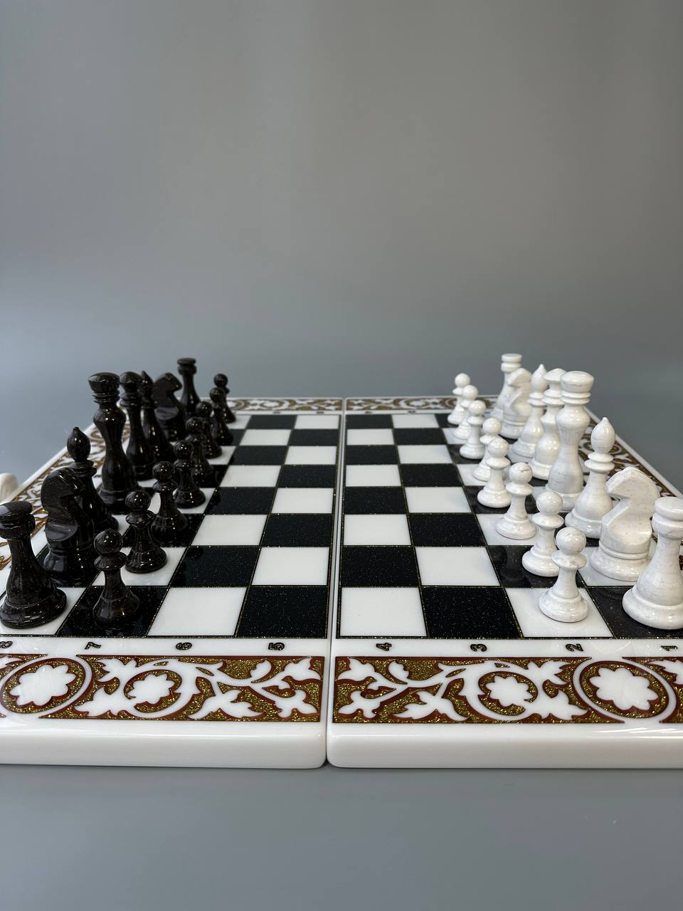 Luxury white acrylic stone chess set, chess board made of stone, limited, backgammon set, marble chess set