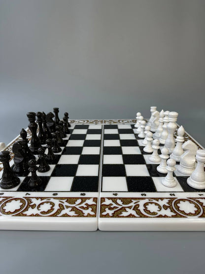 Luxury white acrylic stone chess set, chess board made of stone, limited, backgammon set, marble chess set