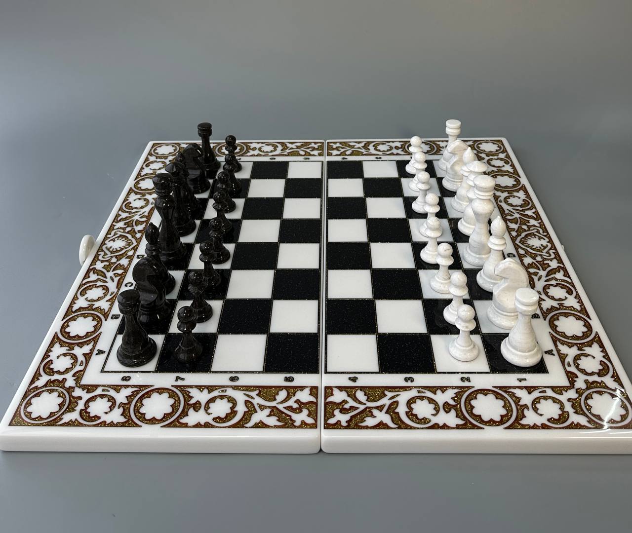 Luxury white acrylic stone chess set, chess board made of stone, limited, backgammon set, marble chess set