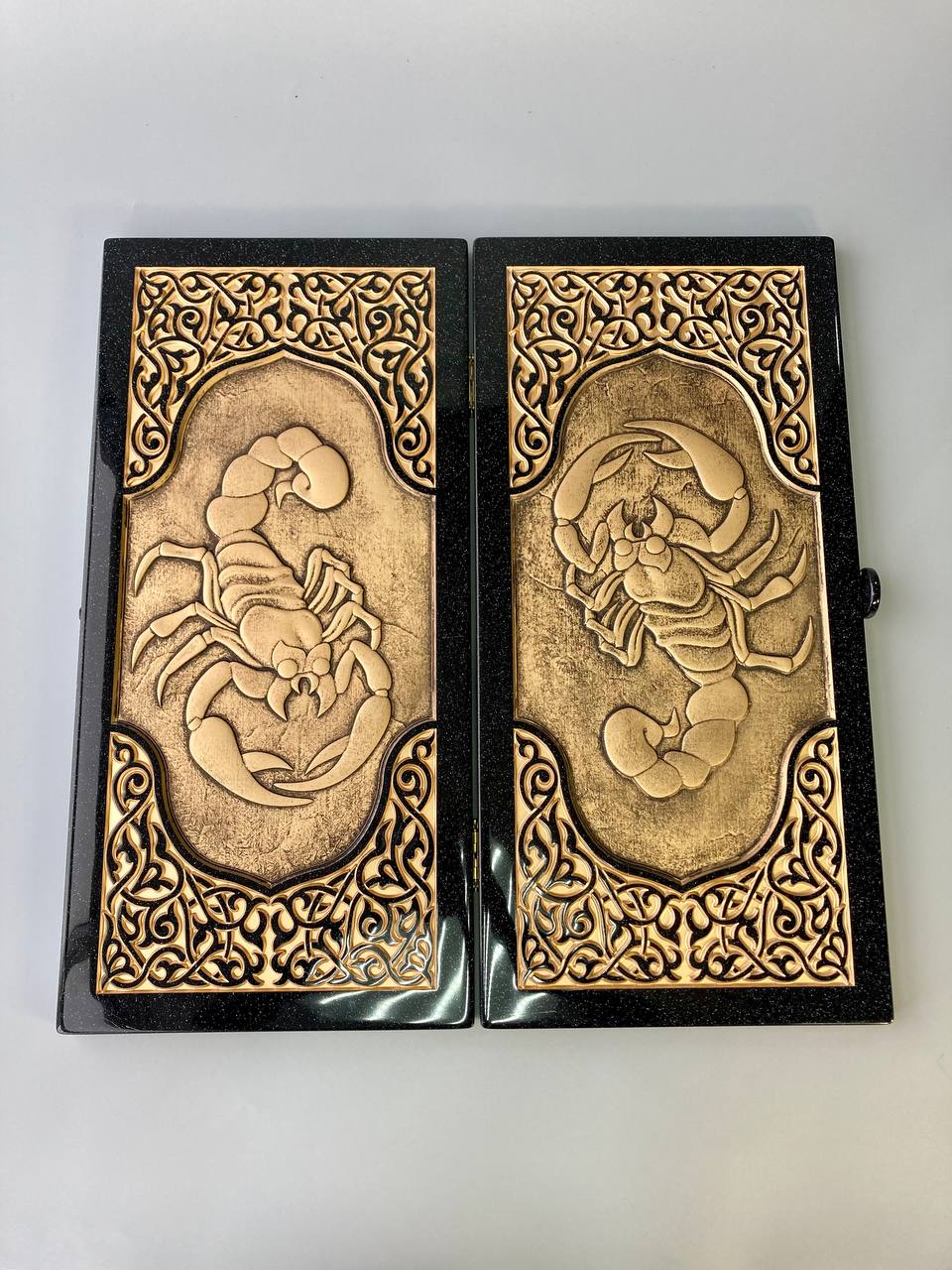 Luxury black acrylic stone backgammon "Golden Scorpion" 58×28cm | Gift-ready Free Worldwide Shipping