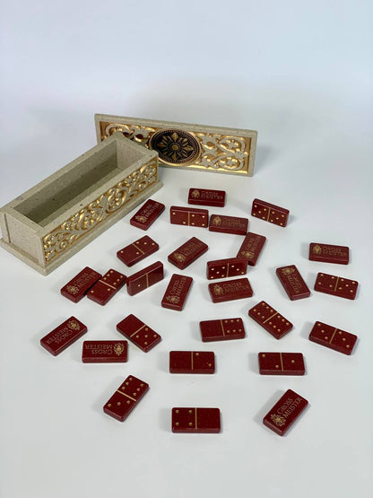 Personalized Stone Dominoes set, art. 400014, Stone domino in a storage box, Gift for dad, Stylish dominoes set