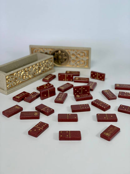 Personalized Stone Dominoes set, art. 400014, Stone domino in a storage box, Gift for dad, Stylish dominoes set