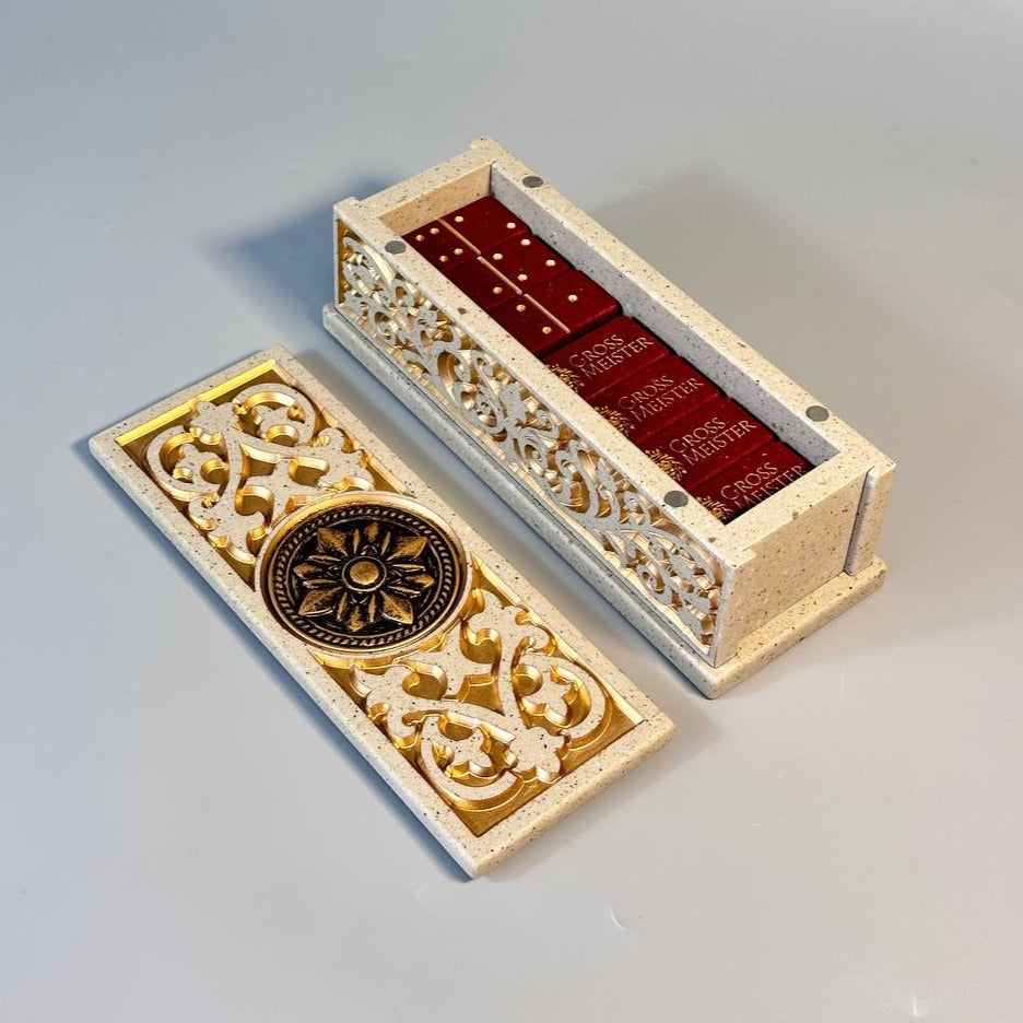 Personalized Stone Dominoes set, art. 400014, Stone domino in a storage box, Gift for dad, Stylish dominoes set