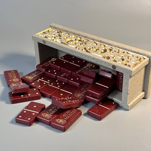 Personalisiertes Steindomino-Set, Art. 400014, Steindomino in einer Aufbewahrungsbox, Geschenk für Papa, Stilvolles Domino-Set