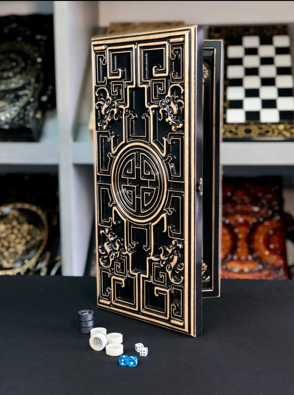 Prestigious Handmade Wooden Backgammon Board, 50*23cm, Crafted from High-Quality Basswood, Gift-ready