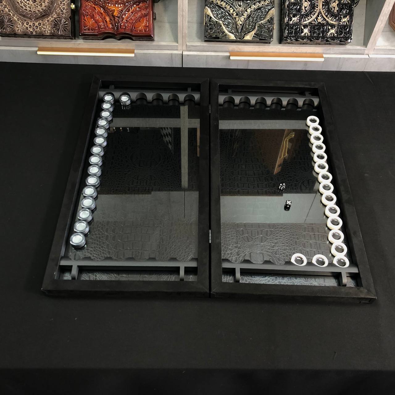 Exclusive Handmade Metal and Carbon Backgammon Set 60*30cm, Gift-ready