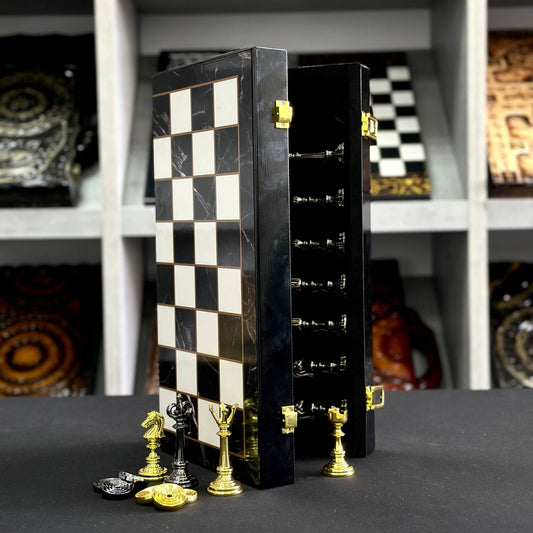 Jeu d'échecs imitation marbre (39 x 19 cm), jeu d'échecs en bois. Prêt à offrir. Réf. 198026