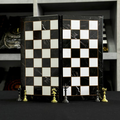Jeu d'échecs imitation marbre (39 x 19 cm), jeu d'échecs en bois. Prêt à offrir. Réf. 198026