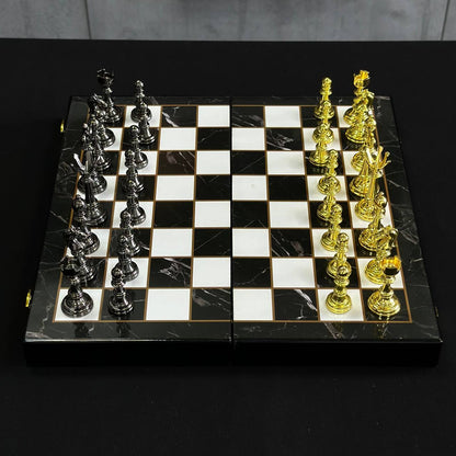 Jeu d'échecs imitation marbre (39 x 19 cm), jeu d'échecs en bois. Prêt à offrir. Réf. 198026