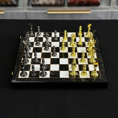 Jeu d'échecs imitation marbre (39 x 19 cm), jeu d'échecs en bois. Prêt à offrir. Réf. 198026