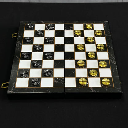 Jeu d'échecs imitation marbre (39 x 19 cm), jeu d'échecs en bois. Prêt à offrir. Réf. 198026