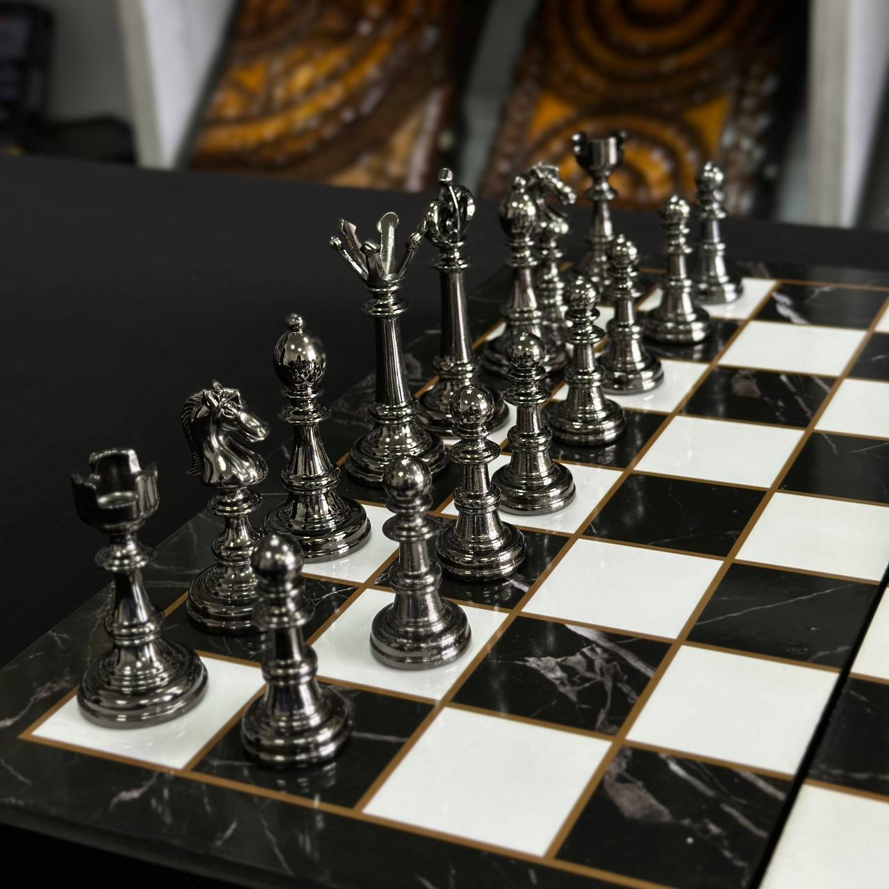 Jeu d'échecs imitation marbre (39 x 19 cm), jeu d'échecs en bois. Prêt à offrir. Réf. 198026