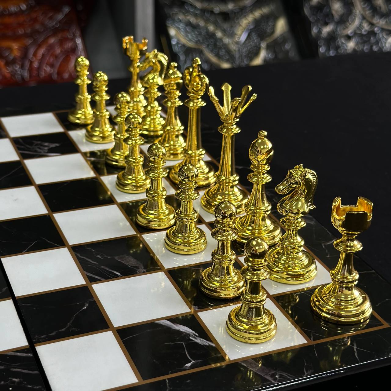 Jeu d'échecs imitation marbre (39 x 19 cm), jeu d'échecs en bois. Prêt à offrir. Réf. 198026