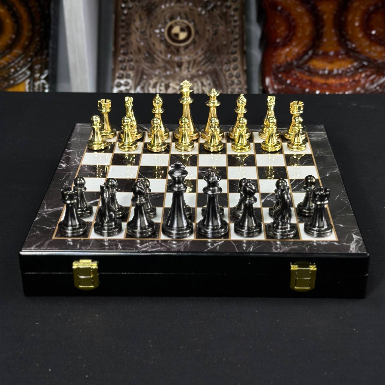 Chess Set with Imitation Marble (29x29 cm), Wooden chess set. Gift-ready. Art. 198027