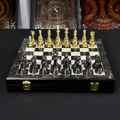 Chess Set with Imitation Marble (29x29 cm), Wooden chess set. Gift-ready. Art. 198027