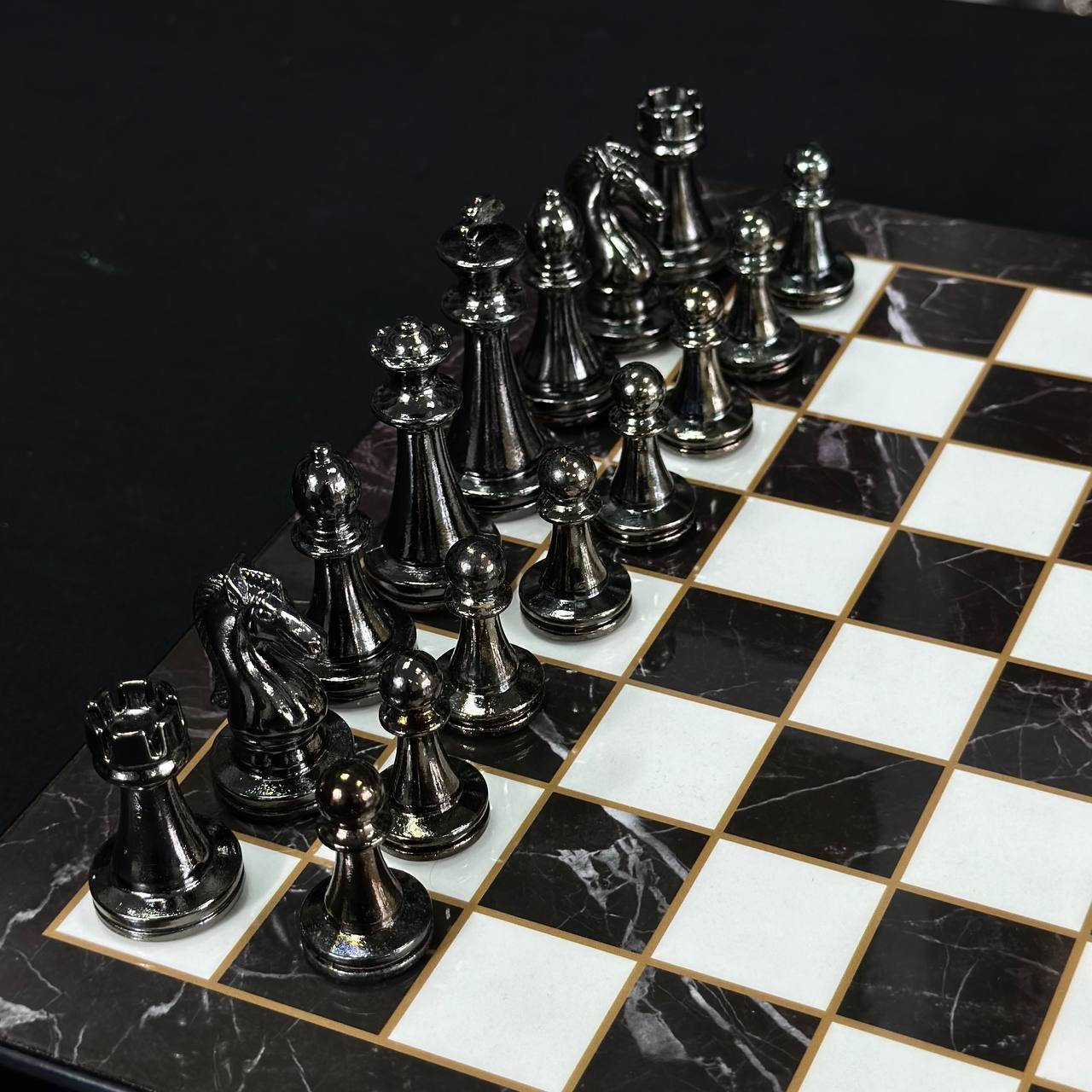 Chess Set with Imitation Marble (29x29 cm), Wooden chess set. Gift-ready. Art. 198027