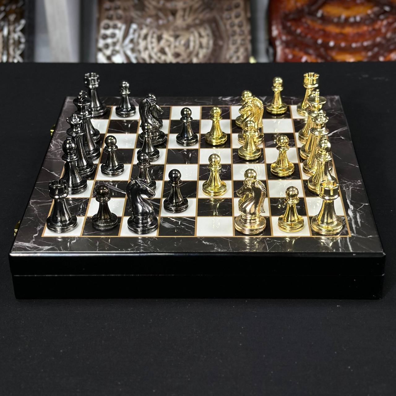 Chess Set with Imitation Marble (29x29 cm), Wooden chess set. Gift-ready. Art. 198027