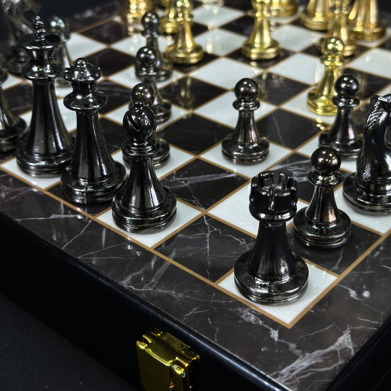 Chess Set with Imitation Marble (29x29 cm), Wooden chess set. Gift-ready. Art. 198027