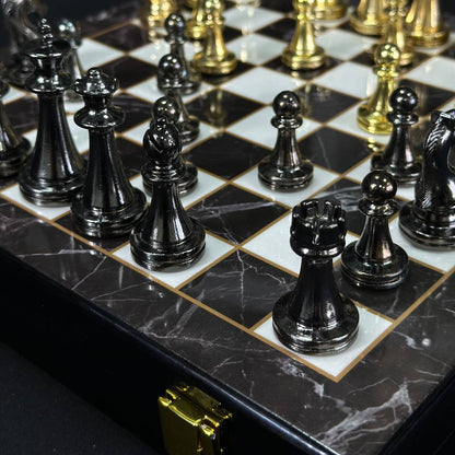 Chess Set with Imitation Marble (29x29 cm), Wooden chess set. Gift-ready. Art. 198027