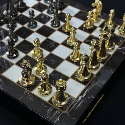 Chess Set with Imitation Marble (29x29 cm), Wooden chess set. Gift-ready. Art. 198027