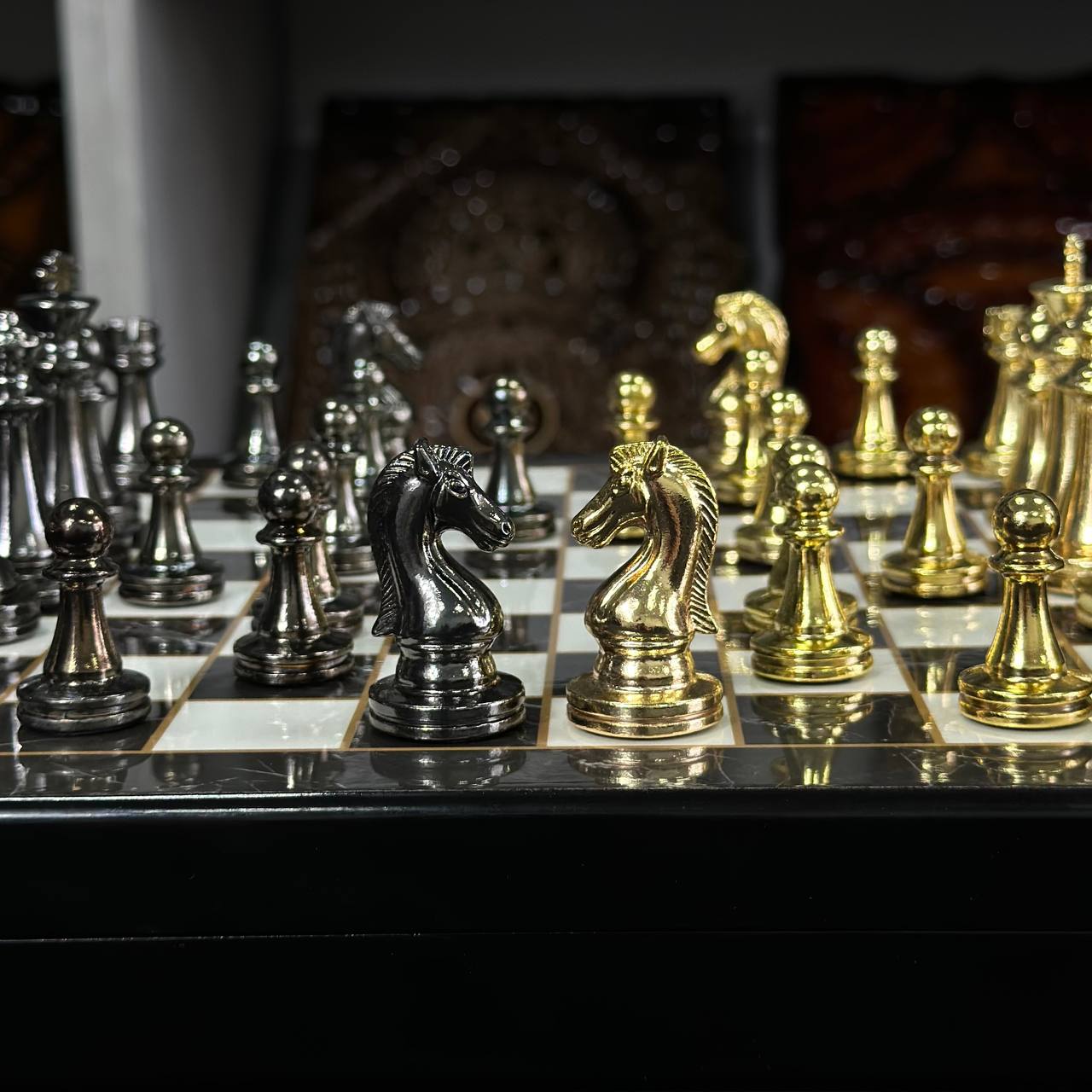 Chess Set with Imitation Marble (29x29 cm), Wooden chess set. Gift-ready. Art. 198027