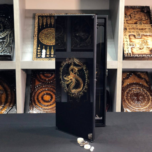 Jeu de backgammon en verre Dragon, 61*27cm. Personnalisation. Prêt à offrir.