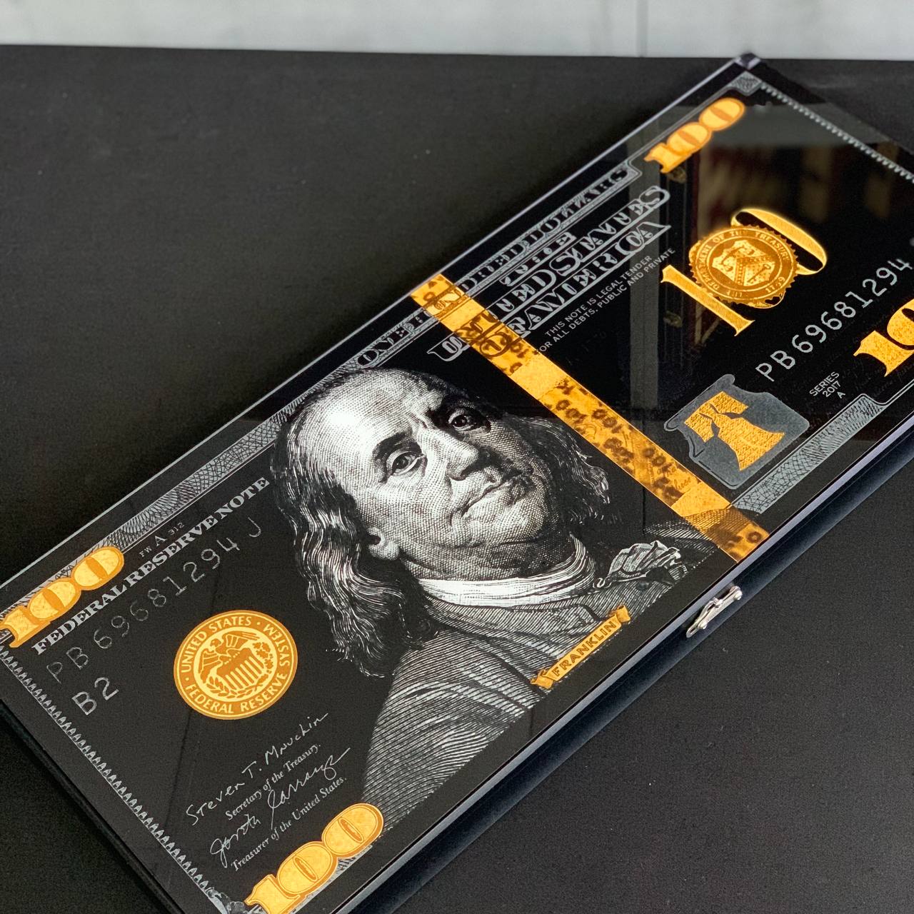 Backgammon en verre « Black Dollar » – Exquis, original, personnalisable, prêt à offrir