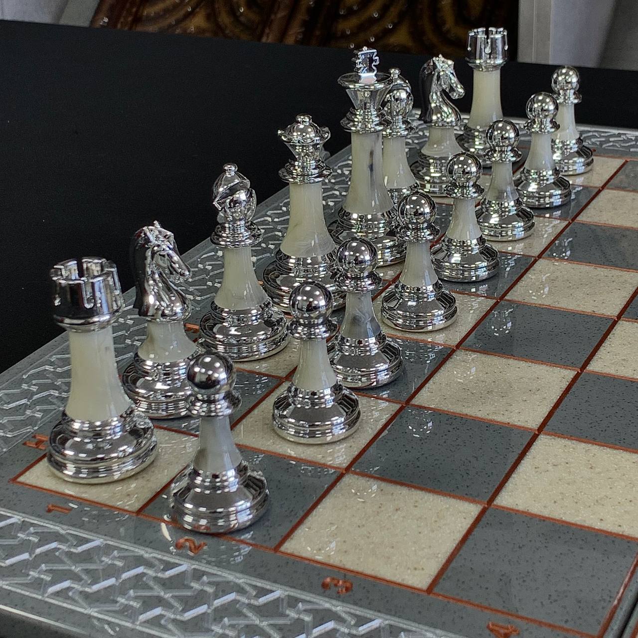 Acrylic stone chess Set 47*24cm: A Luxurious Gift for True Connoisseurs. Gift-ready
