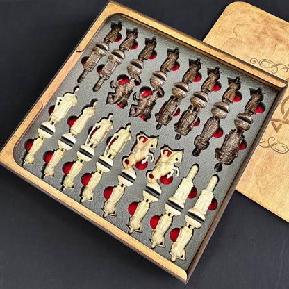 Luxury White&Black Acrylic stone Chess set 3-in-1 Game board. Wooden chess figures. Gift-ready.