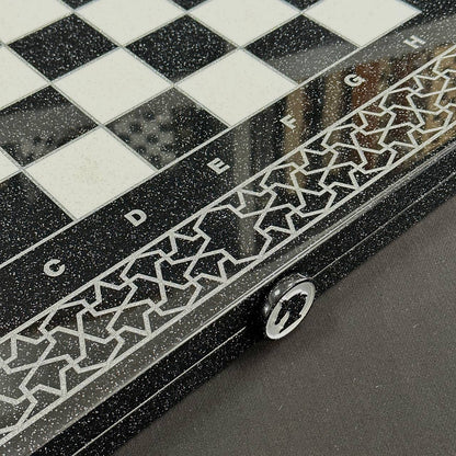 Luxury White&Black Acrylic stone Chess set 3-in-1 Game board. Wooden chess figures. Gift-ready.