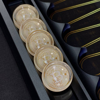 Backgammon-Brett aus Glas „Bitcoin“ 61 x 27 cm, luxuriöses Brettspielset als Geschenk