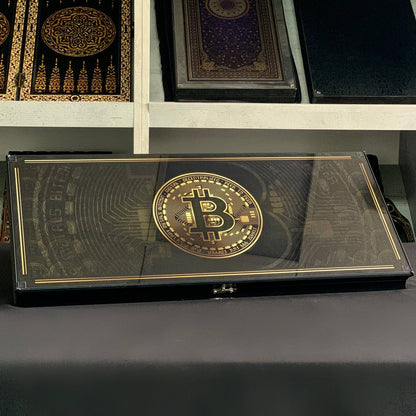 Backgammon-Brett aus Glas „Bitcoin“ 61 x 27 cm, luxuriöses Brettspielset als Geschenk