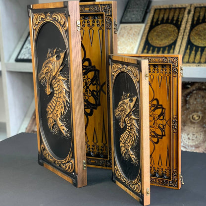 Exklusives Holz-Backgammon „Drache“. Individualisierbar und als Geschenk geeignet