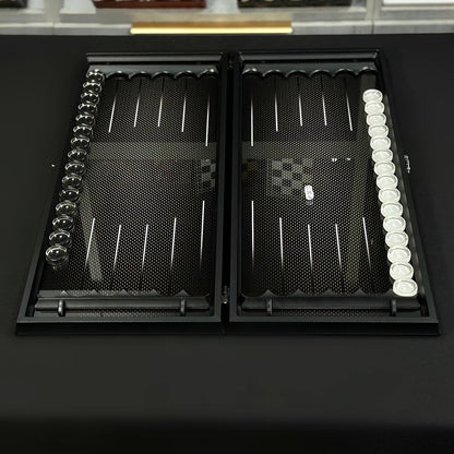 Exclusive Handmade Glass Backgammon "Carbon-design" 61×27 cm, Gift-ready