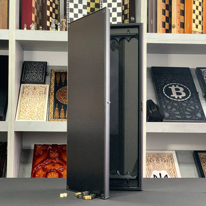Exklusives Carbon Backgammon Set auf Aluminiumbasis, 61*26,5cm, Geschenkfertig