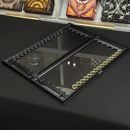 Exklusives Carbon Backgammon Set auf Aluminiumbasis, 61*26,5cm, Geschenkfertig