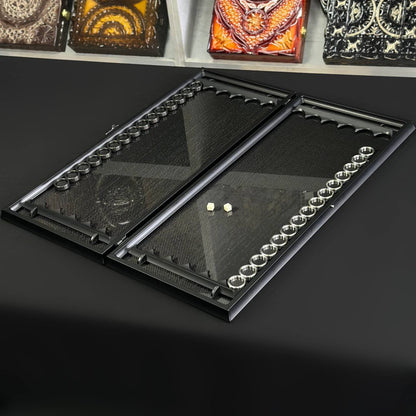Exklusives Carbon Backgammon Set auf Aluminiumbasis, 61*26,5cm, Geschenkfertig