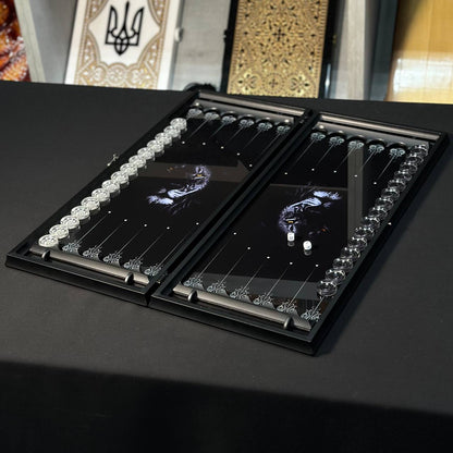 Exquisite Glass Backgammon "Lion" - 61×27 cm, Art. 250002. Customized. Gift-ready