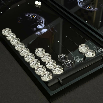 Exquisite Glass Backgammon "Lion" - 61×27 cm, Art. 250002. Customized. Gift-ready