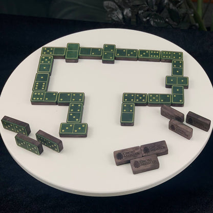 Luxuriöses Domino-Set aus Holz und elegantem Leder, 52*27*12mm grüne Dominosteine, Geschenkfertig